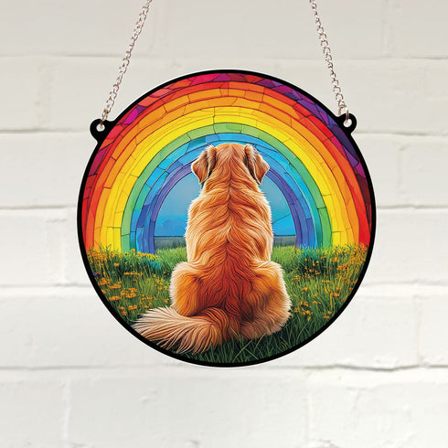 Golden Retriever Rainbow Bridge Stained Glass Effect Suncatcher